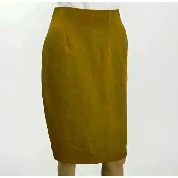 VTG 90s 100% Silk CLASSIQUES FOR NORDSTROM Olive Midi Skirt Sz 10 Lined Zipper - Picture 2 of 12